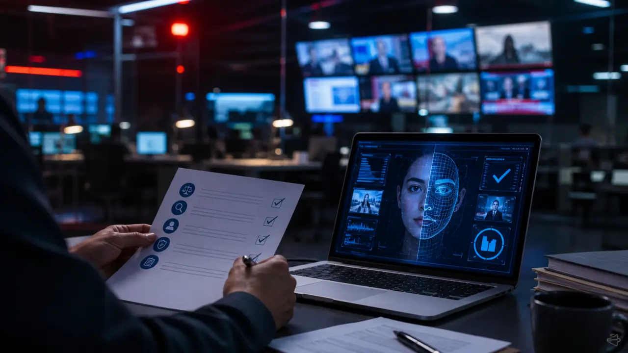 Rédaction moderne avec écrans de vérification et flux d'information numérique