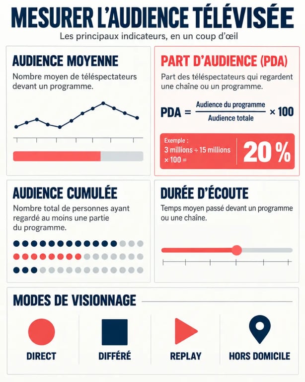Indicateurs pour comprendre comment sont mesurées les audiences de la télévision et calculer la part d’audience