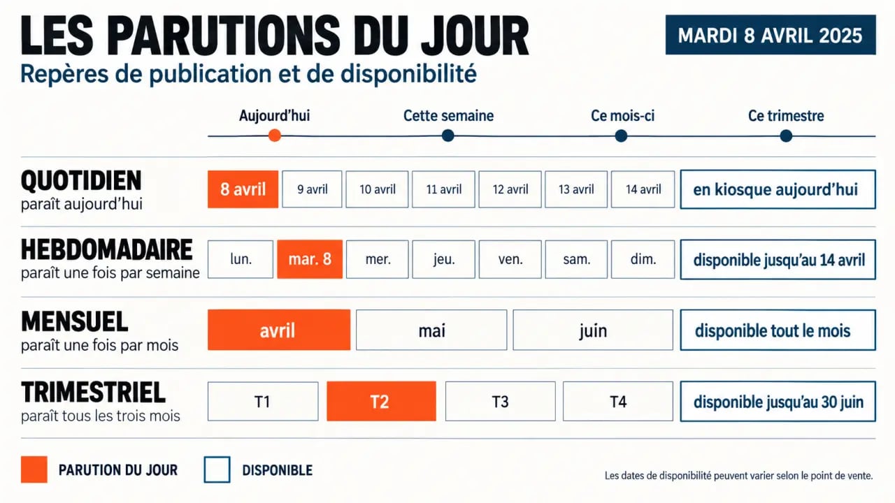 Infographie sur les journaux sortis du jour et les différentes périodicités de parution