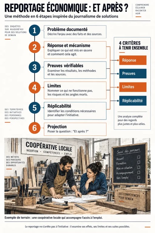Infographie sur comment faire du journalisme de solutions appliqué à l'économie